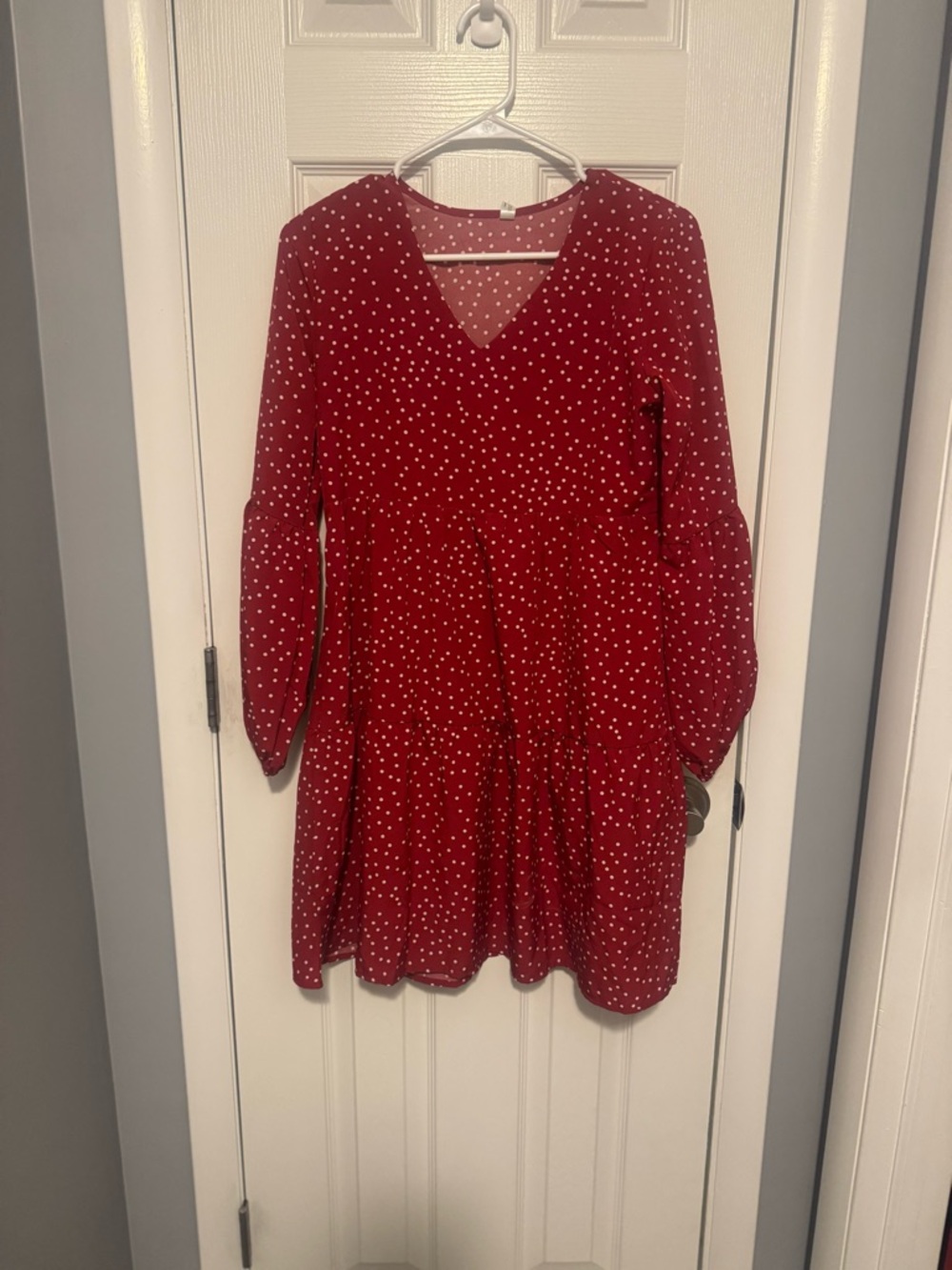 Sherosa Red Polka Dot V-Neck Long Sleeve Dress NWT S
